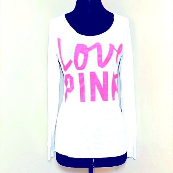 Victoria’s Secret Pink white cozy shirt writing LOVE PINKin bright pink! - Picture 1 of 5